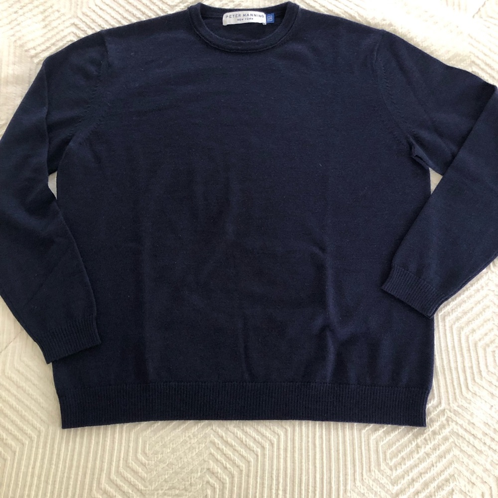 Peter Manning Merino Wool Blue Men's Crewneck Sweater, Size M - Picture 2 of 6